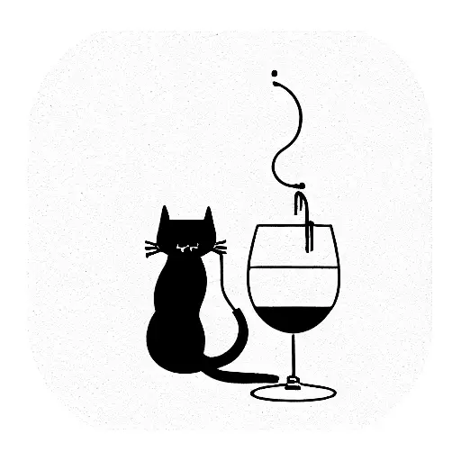 cat drinking a glass of wine tattoo design idea