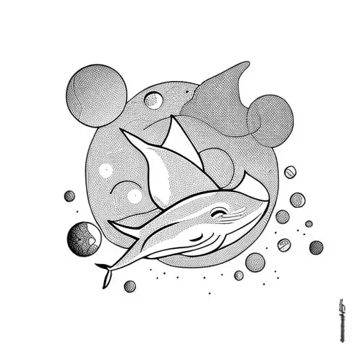 Flying Whale in Space tattoo design idea