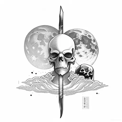grim reaper with the moon as the blade of his sickle tattoo design idea