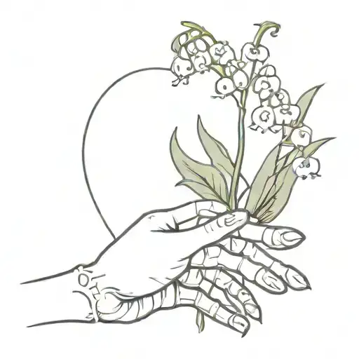 skeleton hand holding lily of the valley flower tattoo design idea