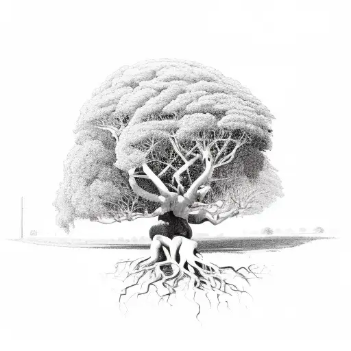 Brazilian large fig tree with small and large exposed roots  tattoo design idea