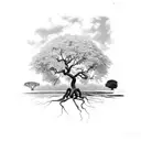 Brazilian large fig tree with small and large exposed roots and long and wide branches  tattoo design idea