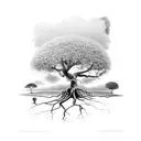 Brazilian large fig tree with small and large exposed roots and long and wide branches  tattoo design idea