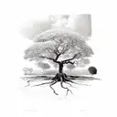 Brazilian large fig tree with small and large exposed roots  tattoo design idea