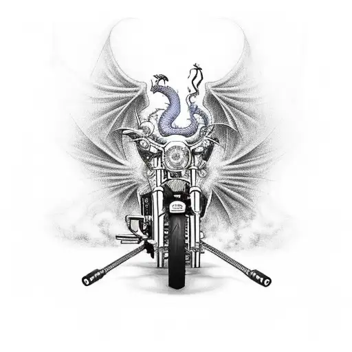 Harley Davidson motorcycle with a dragon breathing fire tattoo design idea
