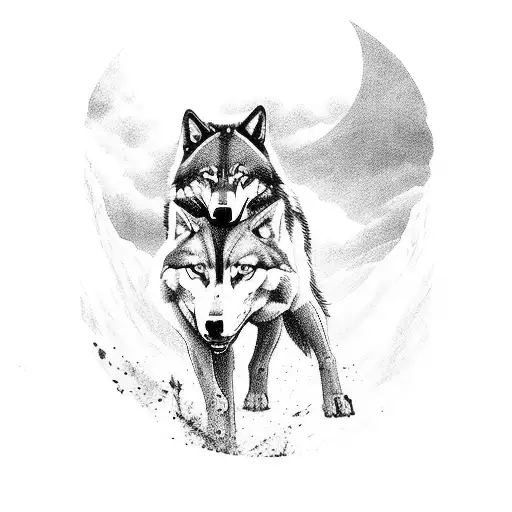 A warrior riding a wolf through a historic Turkish landscape tattoo design idea