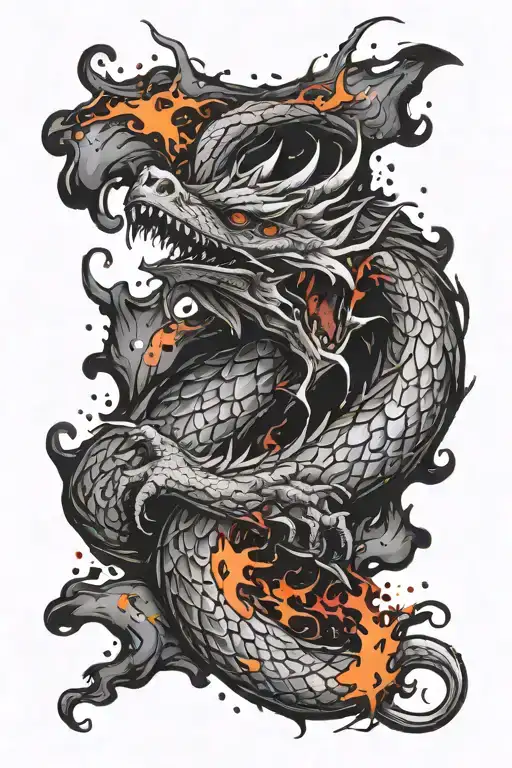 A dragon breathing colorful paint splatters tattoo design idea