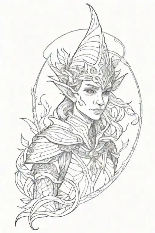thin lines elf with breeding  tattoo design idea