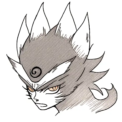 kurama, naruto, Black work, rosto tattoo design idea