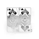 Two playing cards. The front one is a joker card from Batman, and the back one is an ace of diamonds. Two dice in front tattoo design idea