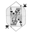 Two playing cards. The front one is a joker card from Batman, and the back one is an ace of diamonds. Two dice in front tattoo design idea