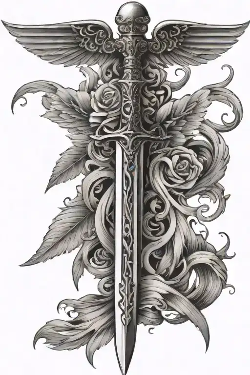 A long sword with wings tattoo design idea