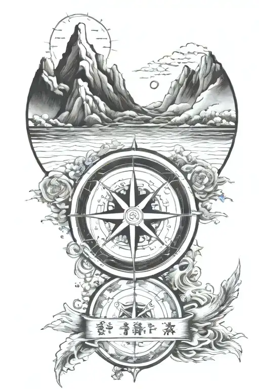 mountains and ocean with stars for two kids tattoo design idea