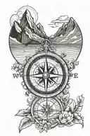 Compass with ocean and mountains tattoo design idea