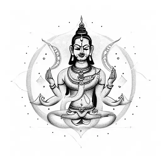 Meditating Brahman surrounded by intricate Sanskrit script tattoo design idea