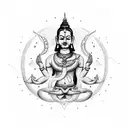 Meditating Brahman surrounded by intricate Sanskrit script tattoo design idea