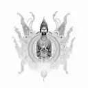 Meditating Brahman surrounded by intricate Sanskrit script tattoo design idea