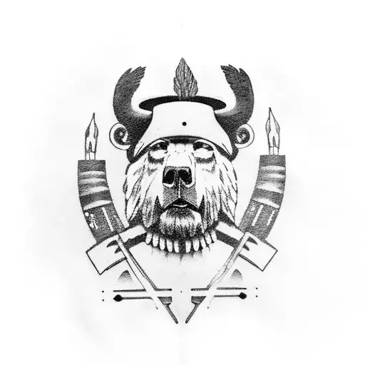standing bear with 2 machine guns tattoo design idea