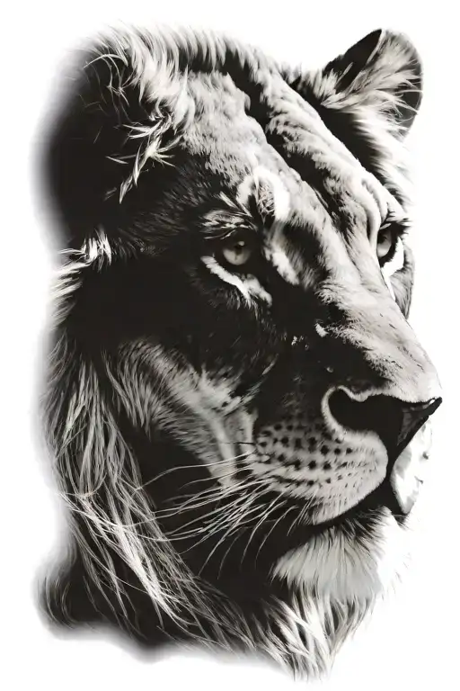 lion half face tattoo design idea