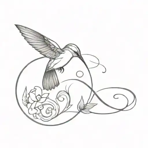 a delicate hummingbird with an unalome and an infinity symbol tattoo design idea