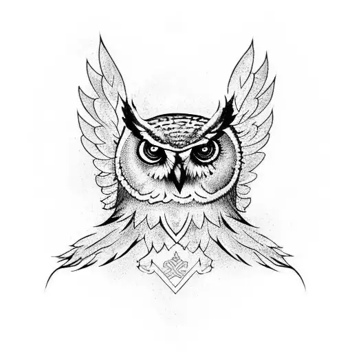 owl with open wings tattoo design idea
