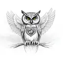 owl with open wings tattoo design idea
