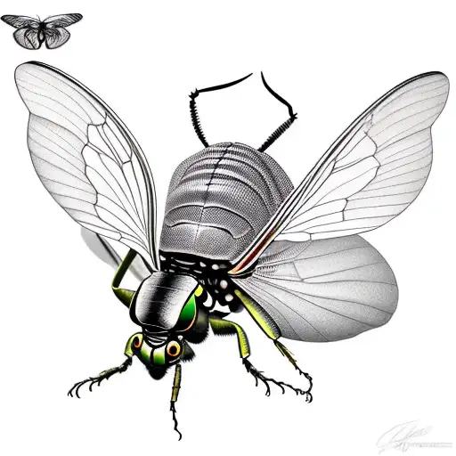 Graceful curves, a few strokes, and the beauty of a cicada." tattoo design idea