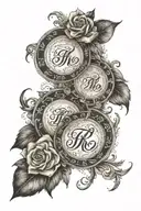 calligraphic arm sleeve tattoo featuring names intertwined "Bryston", "Evelyn", "Pepper"  tattoo design idea