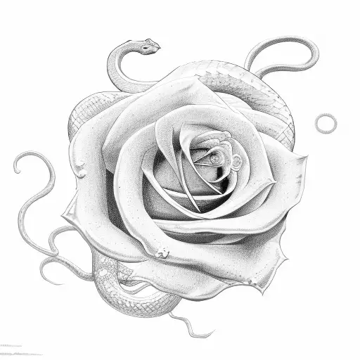 snake with rose tattoo design idea