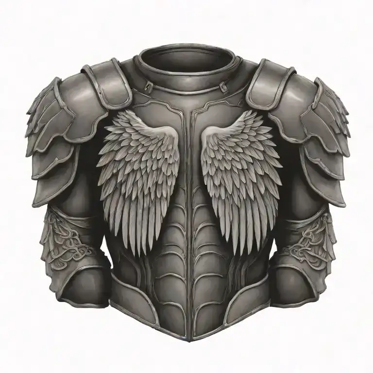 realistic body armor with angel wings tattoo design idea