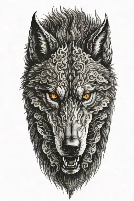 black wolf head on armor  tattoo design idea