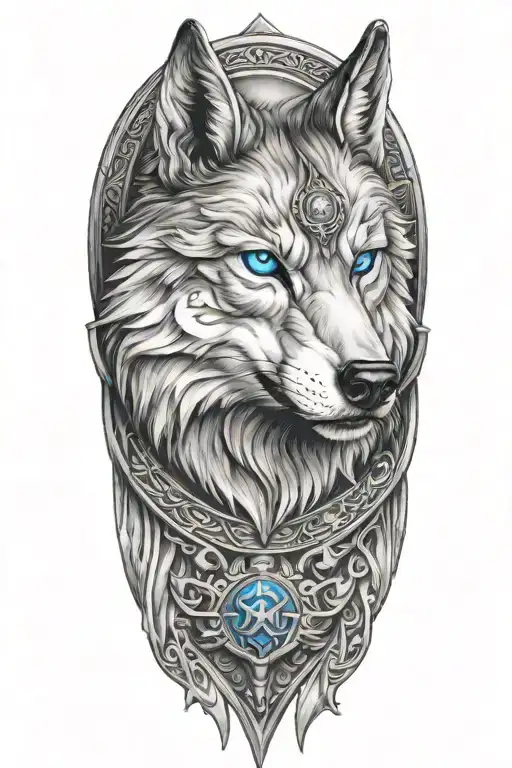 wolf with blue eyes on armor tattoo design featuring armor of god tattoo design idea