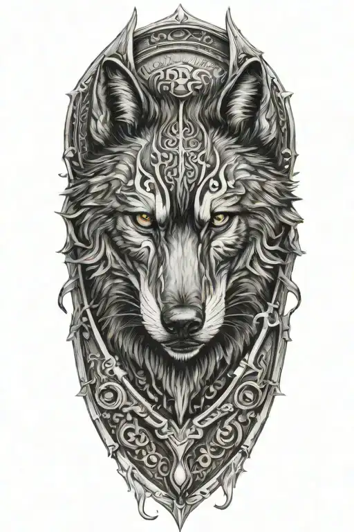 black wolf on armor  tattoo design idea