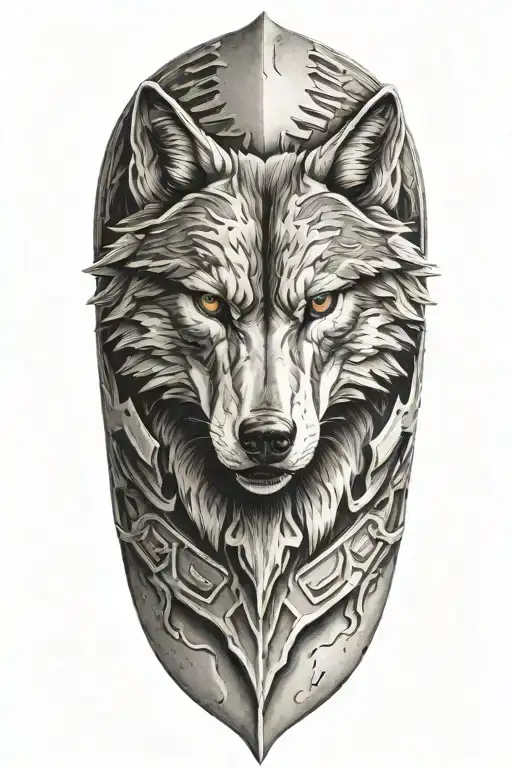 realistic body armor with wolf  tattoo design idea