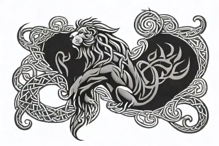 lion paw with Celtic knot intertwined tattoo design idea