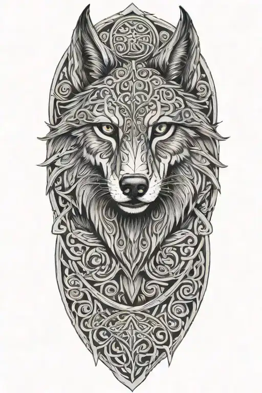 majestic black wolf on Celtic armor tattoo tattoo design idea