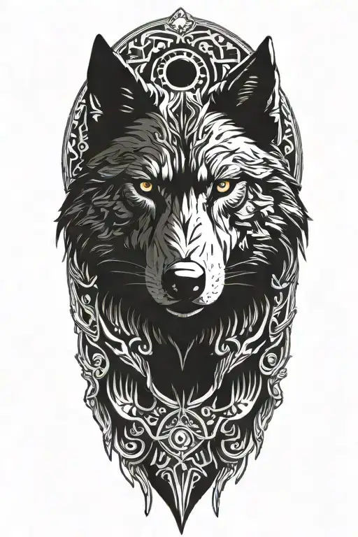 black wolf head on armor  tattoo design idea