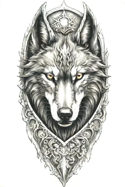 black wolf on armor  tattoo design idea