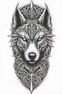 wolf with blue eyes on armor tattoo design featuring Celtic trinity knot  tattoo design idea