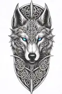 wolf with blue eyes on armor tattoo design featuring Celtic trinity knot  tattoo design idea
