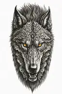 black wolf head on armor  tattoo design idea