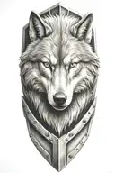 realistic body armor with wolf  tattoo design idea