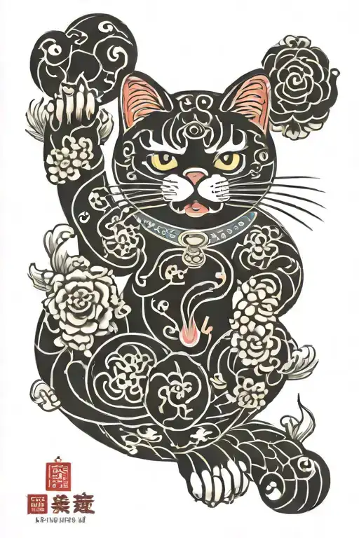 lucky cat tattoo design idea