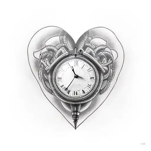 clock on a heart brick wall tattoo design idea