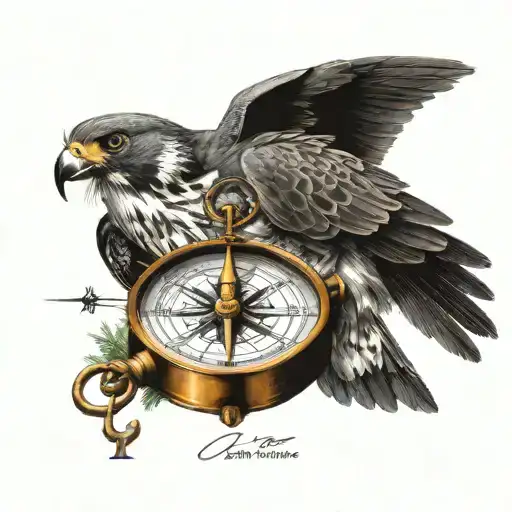 Peregrine and a compass surrounded tattoo design idea