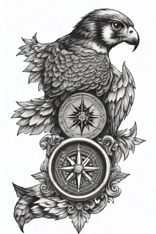 Peregrine and compass design tattoo design idea