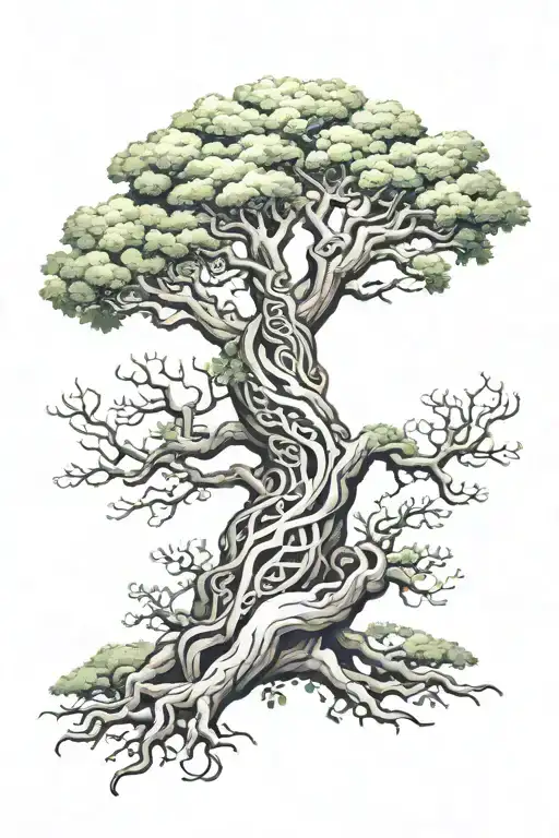 tribal oak tree double helix trunk  tattoo design idea
