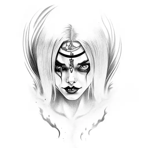 A tattoo featuring Harley Quinn and flames tattoo design idea