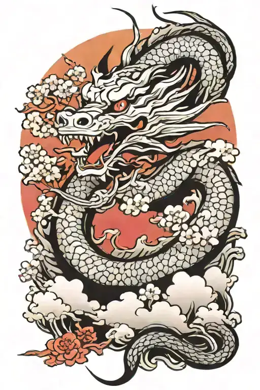 demon dragon sakura sunset tattoo design idea