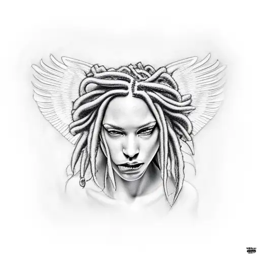 angel with dreads tattoo design idea